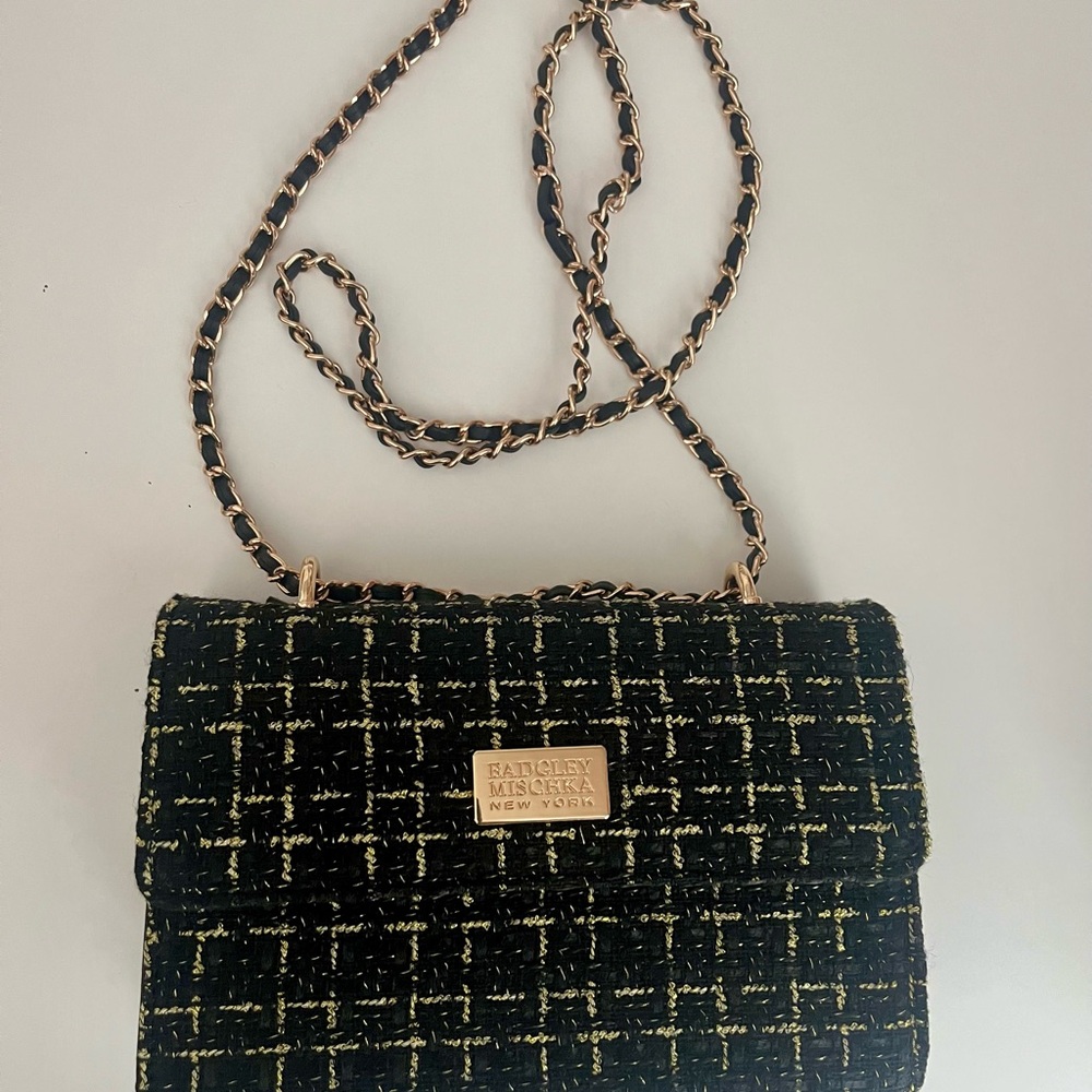 Badgley Mischka Black Tweed Crossbody Bag